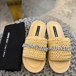 Steve Madden Jessica Rich  Woven Natural Rafia Slide Sandals